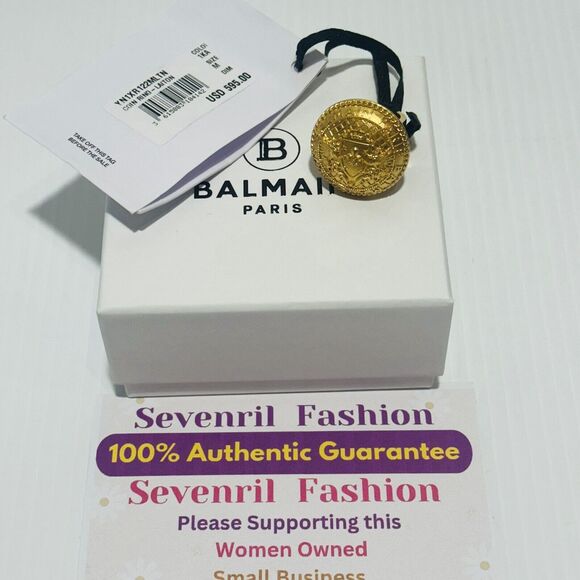 Balmain Antique Gold-Tone Brass Coin Ring Unisex Size M/ 7 NIB $595 - Picture 4 of 13